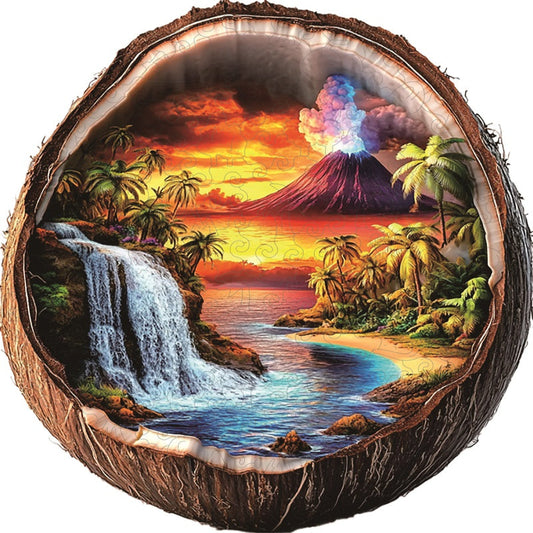 Drewniane Puzzle Raj na Wulkanicznej Wyspie