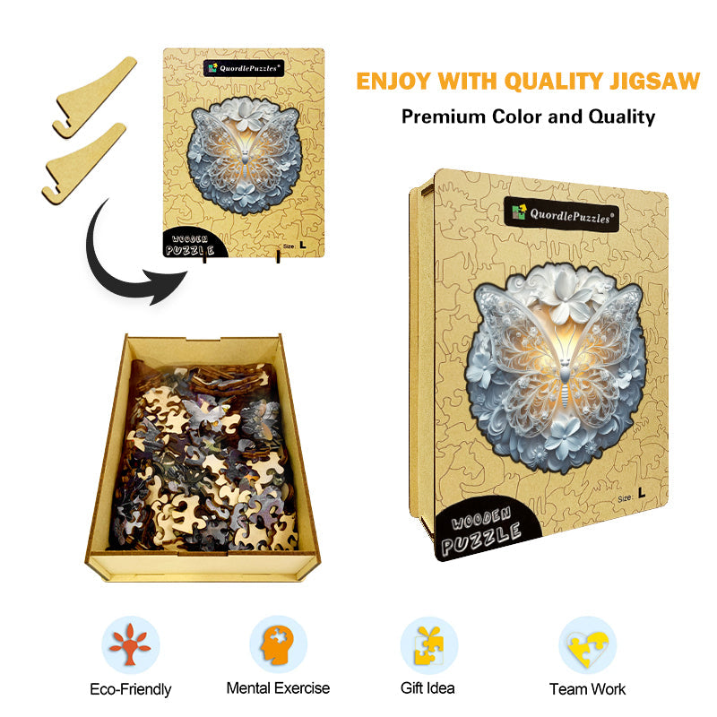 Drewniane Puzzle Elegancki Biały Motyl