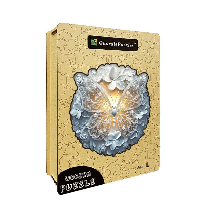 Drewniane Puzzle Elegancki Biały Motyl