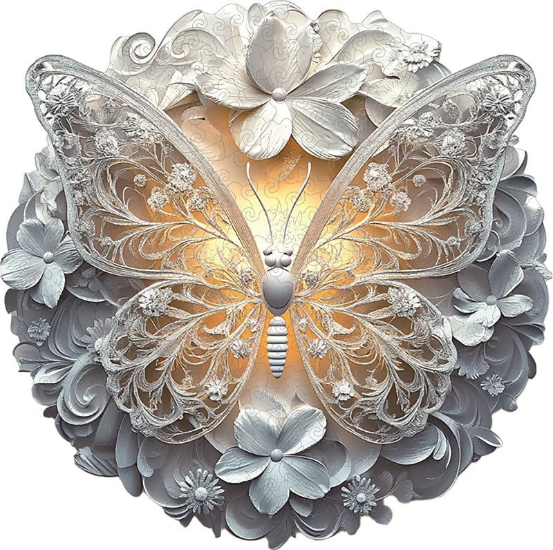 Drewniane Puzzle Elegancki Biały Motyl