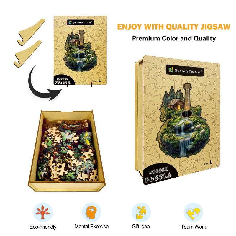 Drewniane Puzzle Wodospad na Wyspie w Kształcie Gitary