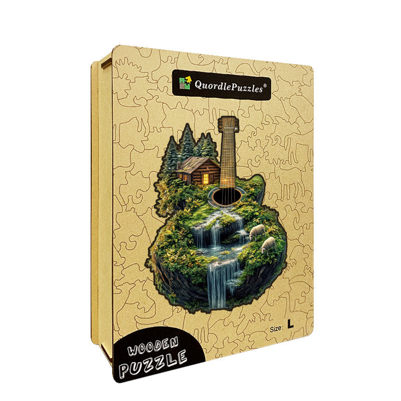 Drewniane Puzzle Wodospad na Wyspie w Kształcie Gitary