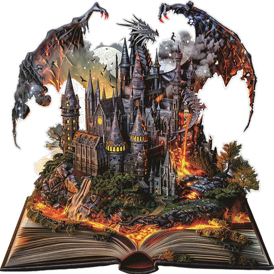 Drewniane Puzzle Smoczy Zamek w Książce