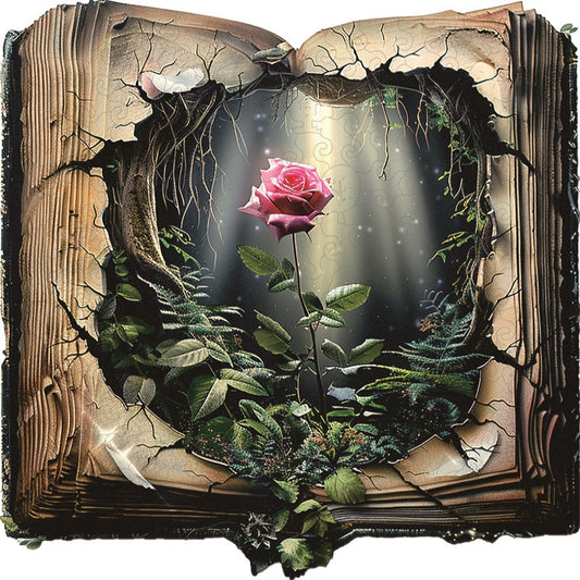 Drewniane Puzzle Róża w Magicznej Książce