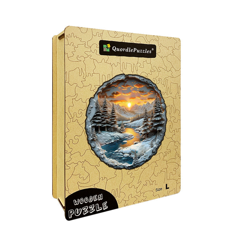 Puzzle in legno Tramonto invernale in montagna