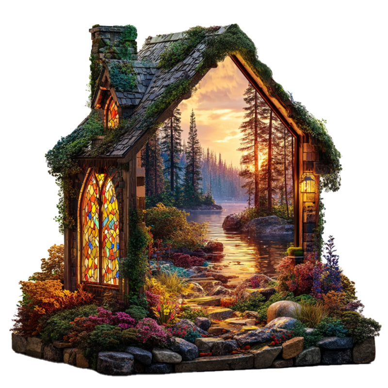 Puzzle in legno Cottage al tramonto