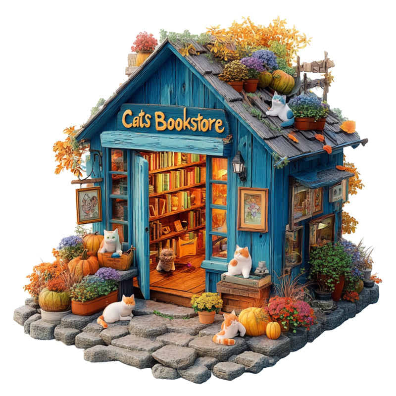 Puzzle in legno Libreria dei gatti
