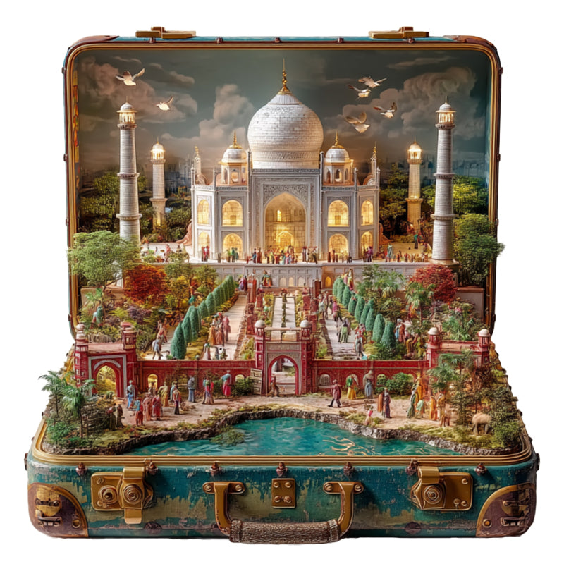 Puzzle in legno "Valigia - Taj Mahal"