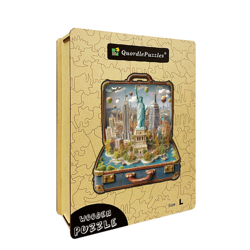 Puzzle in legno "Valigia - Statua della Libertà"