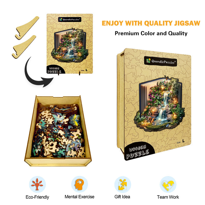 Puzzle in legno "Cascata tra i libri"