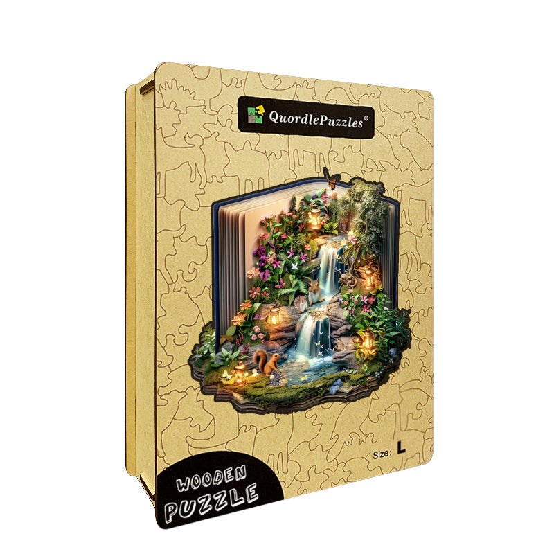 Puzzle in legno "Cascata tra i libri"