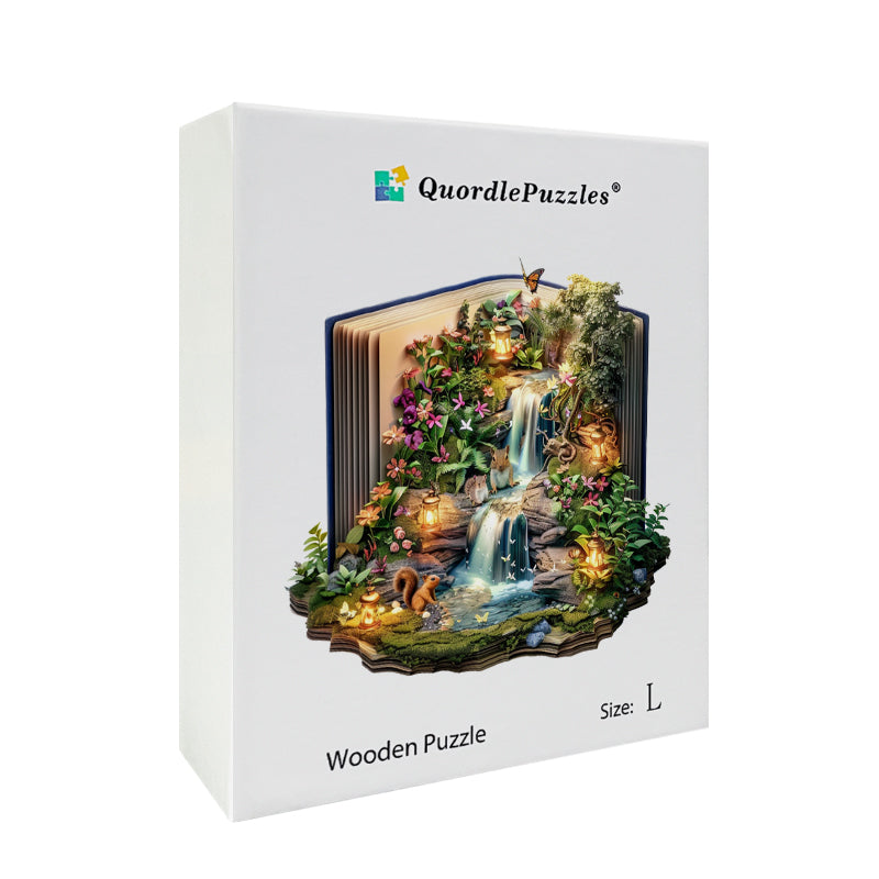 Puzzle in legno "Cascata tra i libri"
