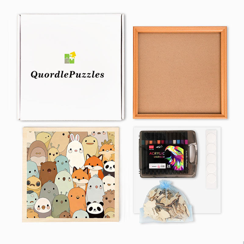 Cuddly Critters - Drewniane puzzle do kolorowania