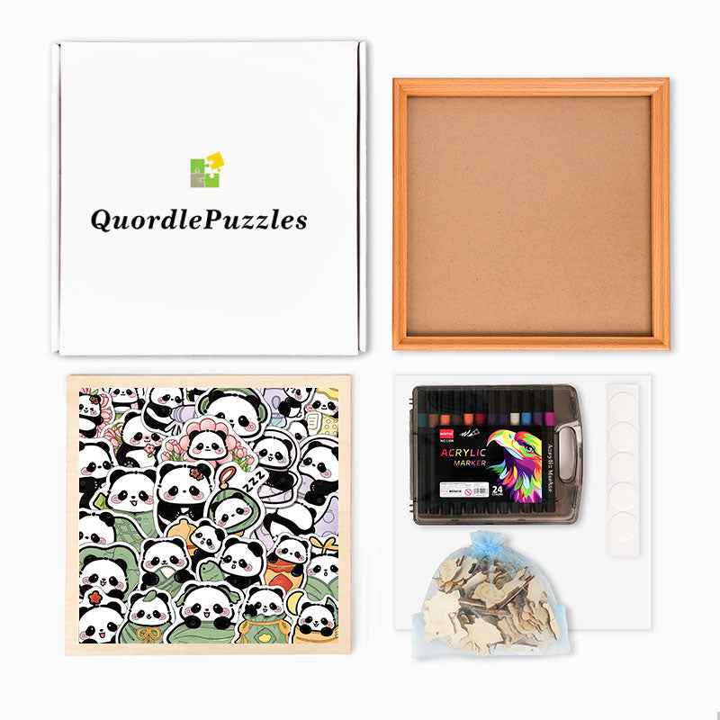 Panda II - Drewniane puzzle do kolorowania