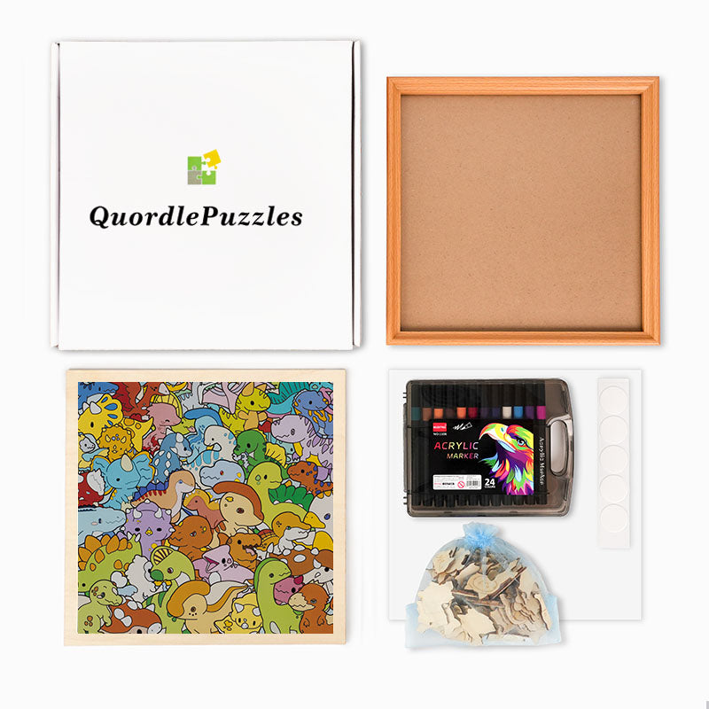 Parada dinozaurów – Drewniane puzzle do kolorowania