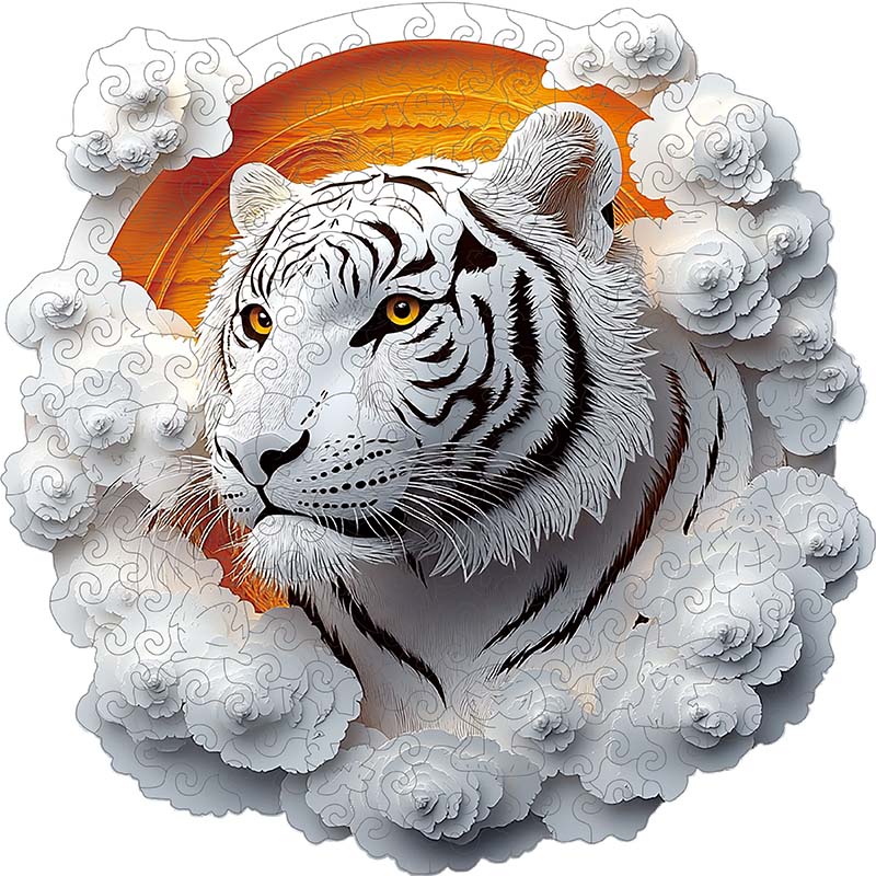 3D Drewniane Puzzle Biały Tygrys