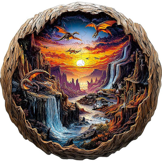 3D Drewniane Puzzle Smok o Zachodzie Słońca