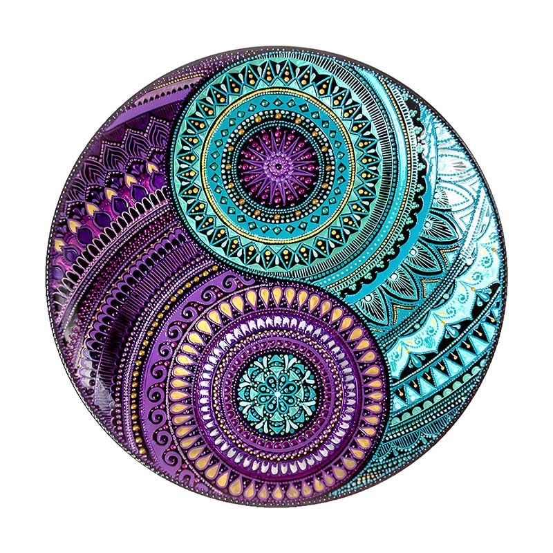 Drewniana układanka Yin Yang niebieski i fioletowy