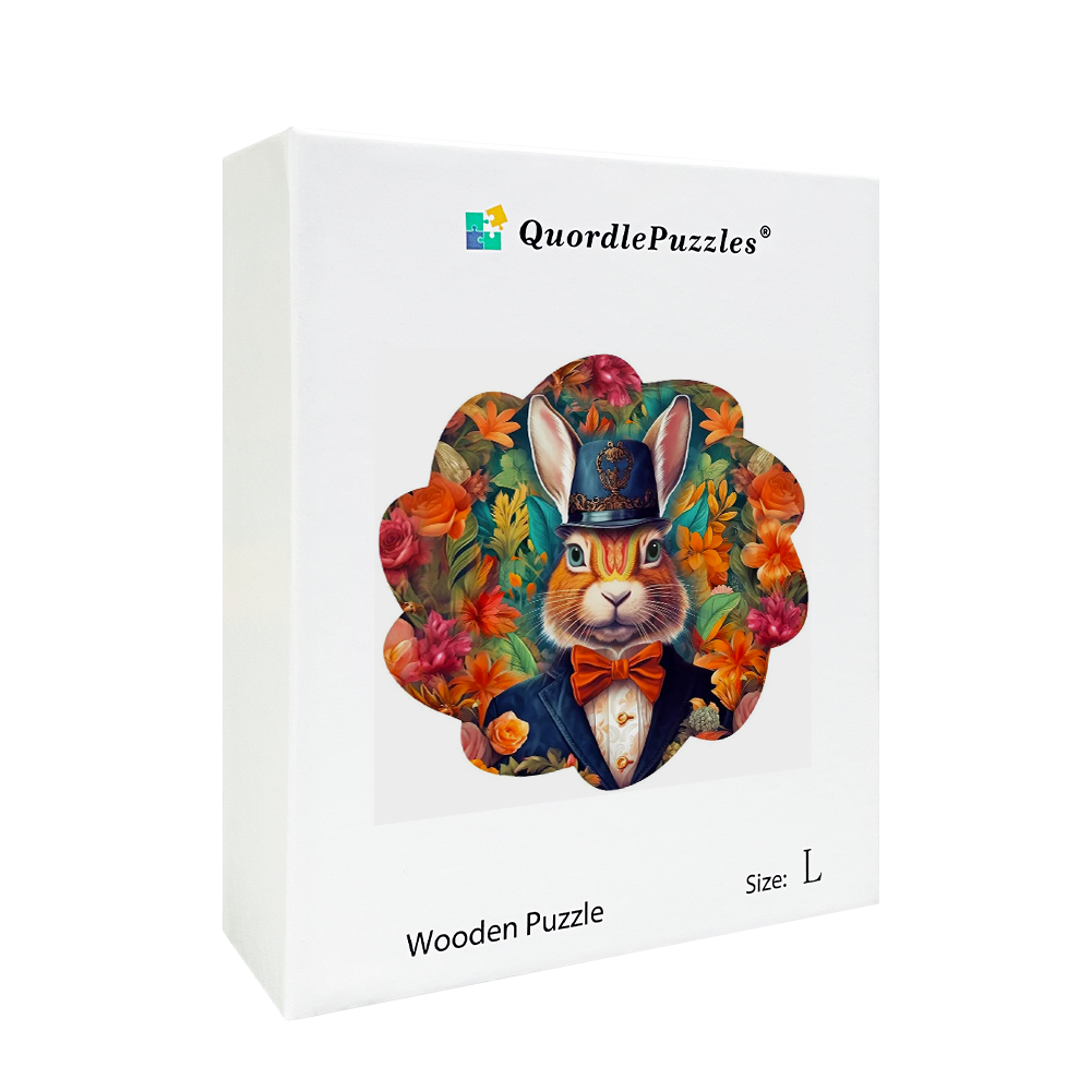 🔥 Ostatni dzień 86% - elegancki królik w drewnianej puzzli z muszką