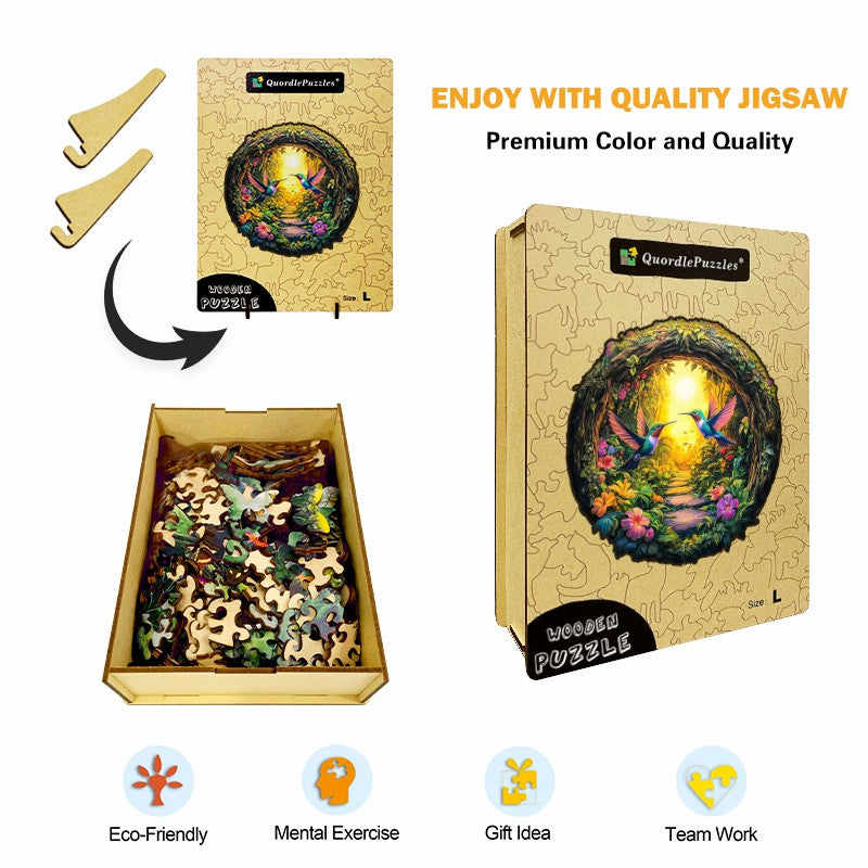 3D Drewniane Puzzle Kolibry w Kwiatach