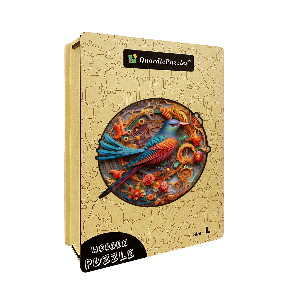 Drewniana układanka z kwiatami i ptakami