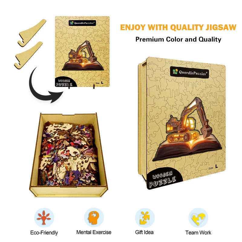 3D puzzle drewniane koparki na książce
