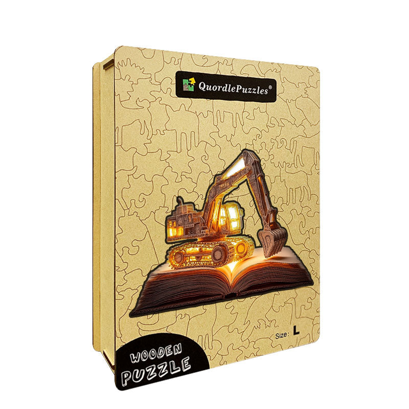 3D puzzle drewniane koparki na książce