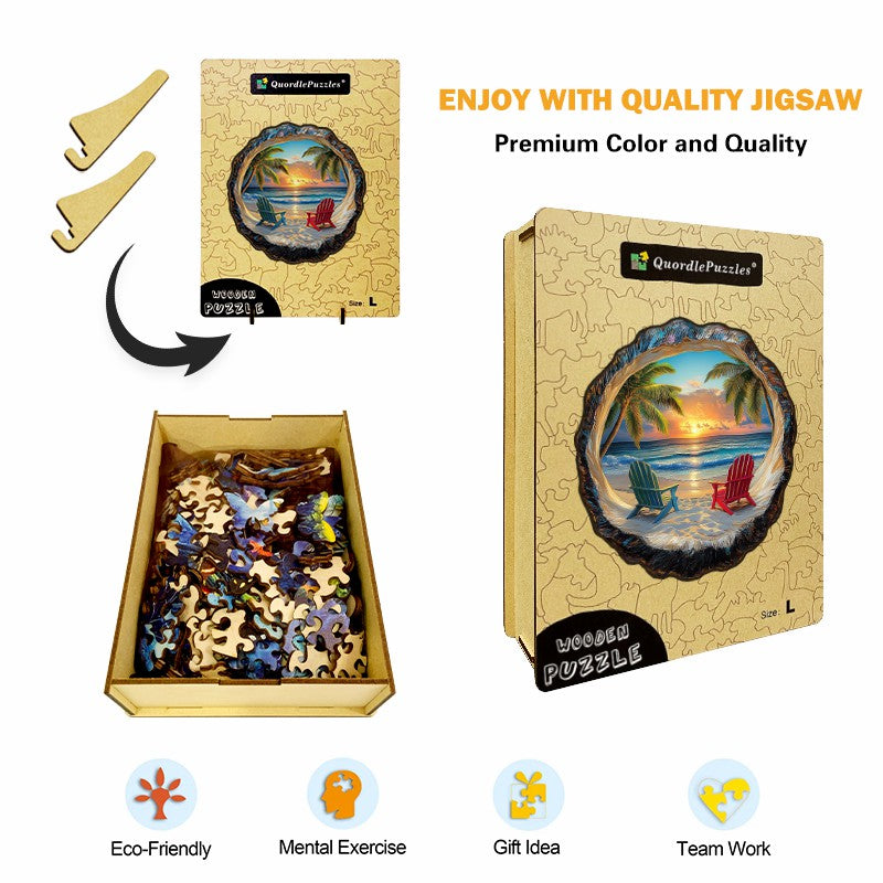 3D Drewniane Puzzle Tropikalny Zachód Słońca