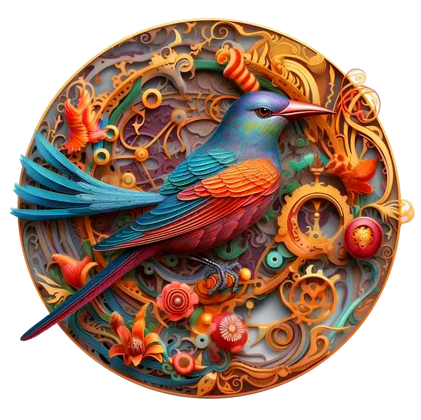 Drewniana układanka z kwiatami i ptakami