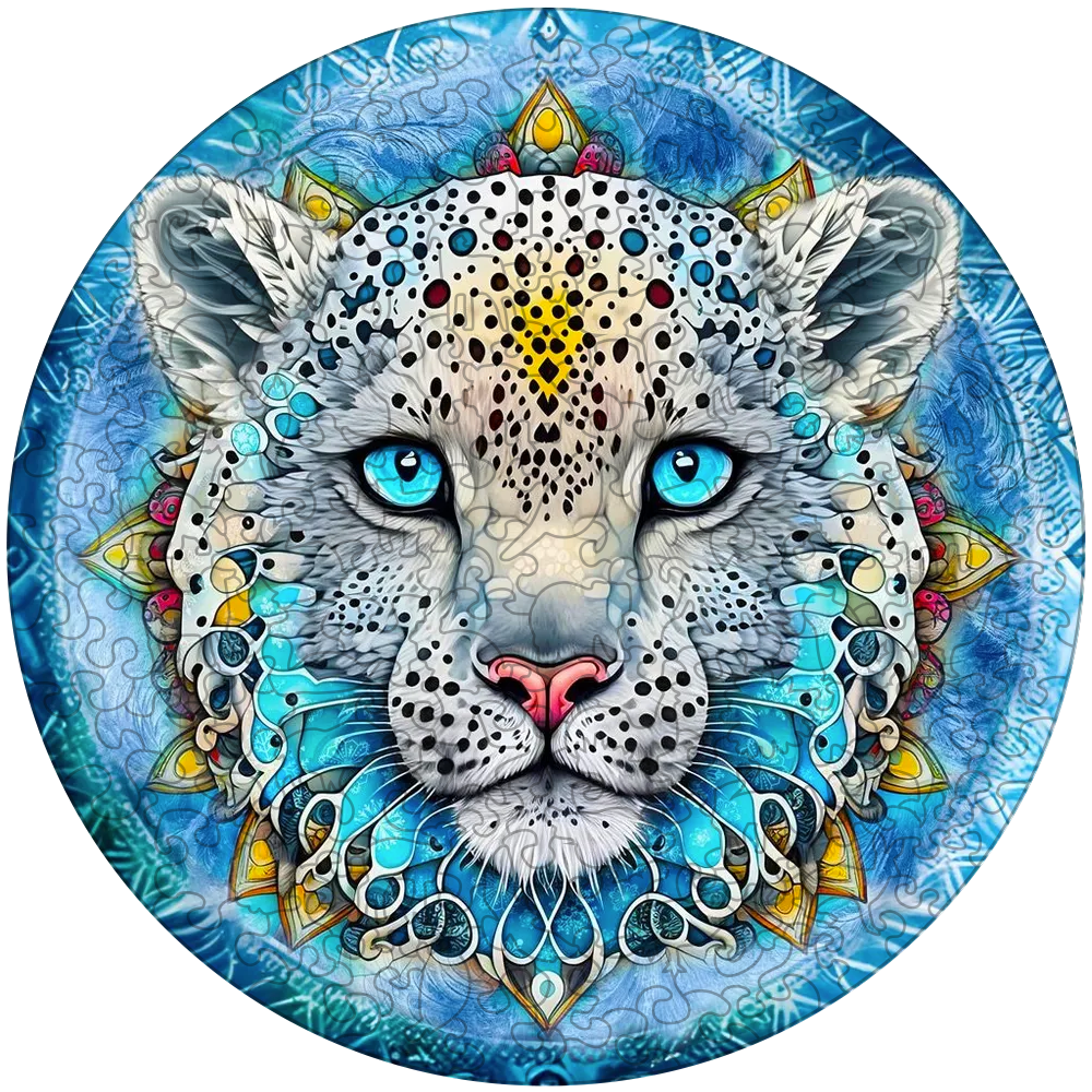 Drewniane puzzle z mandalą snow leopard