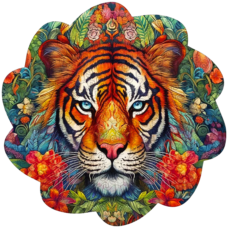 Drewniana układanka z tygrysem i kwiatami