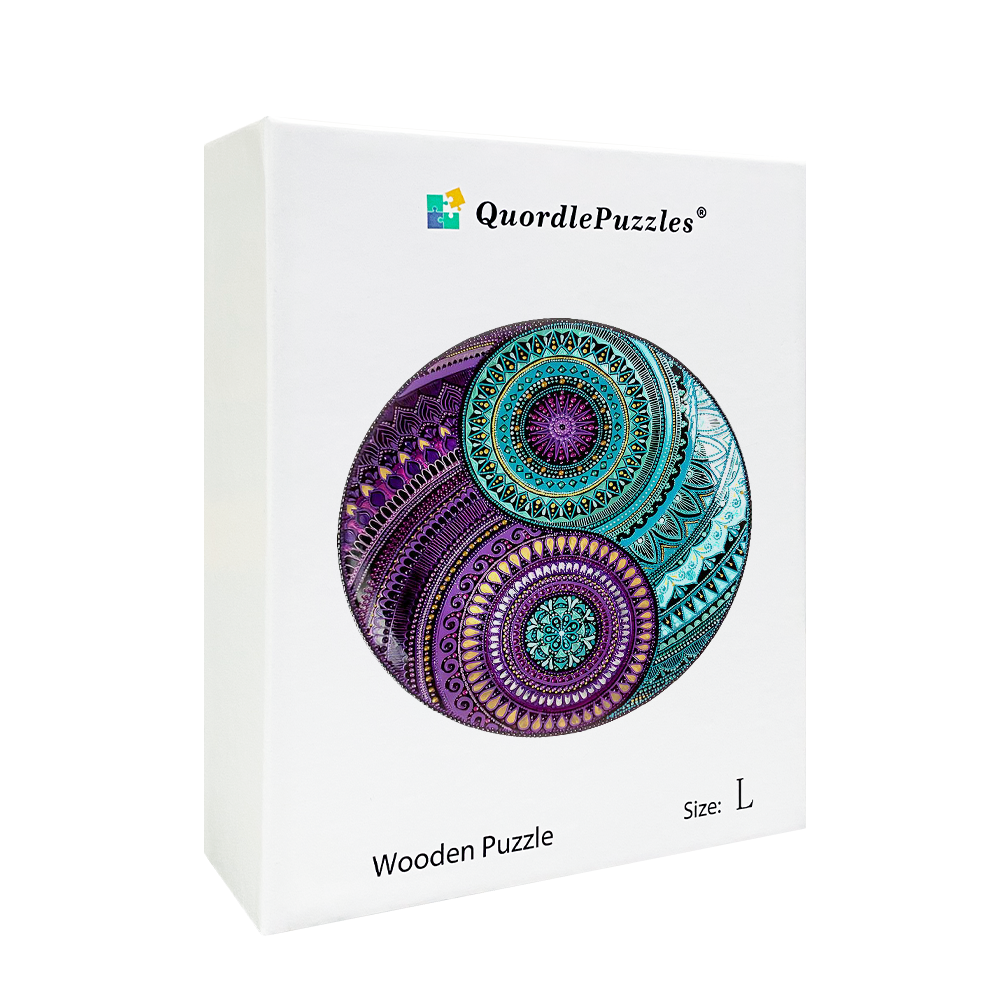 Drewniana układanka Yin Yang niebieski i fioletowy