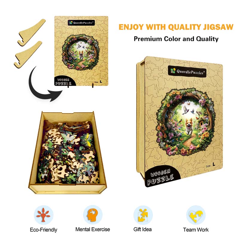 3D Drewniane Puzzle Pies w Kwiatowym Ogrodzie