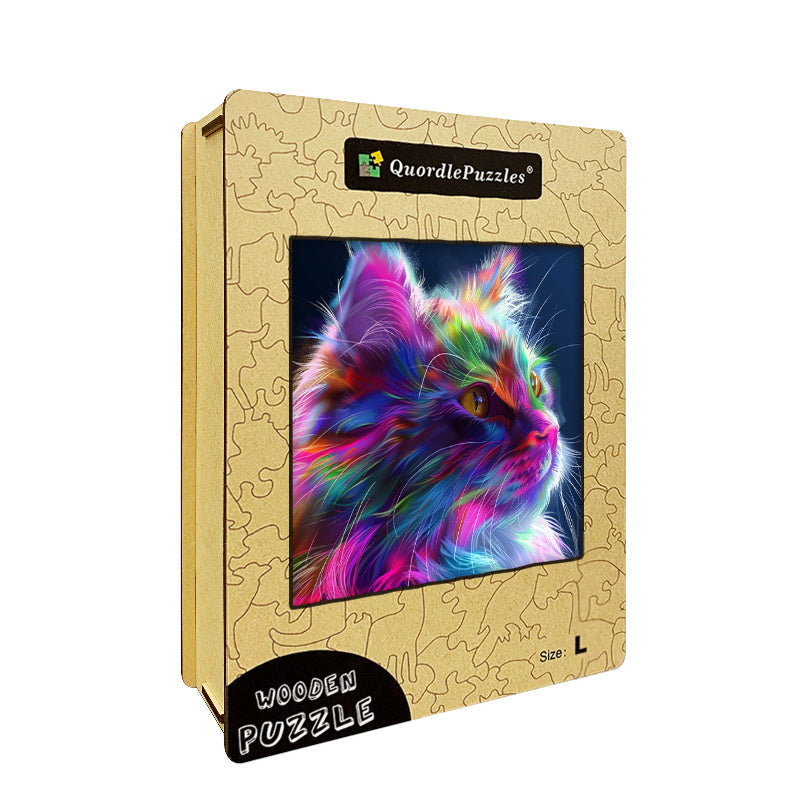 Drewniana układanka z kolorowymi kotami