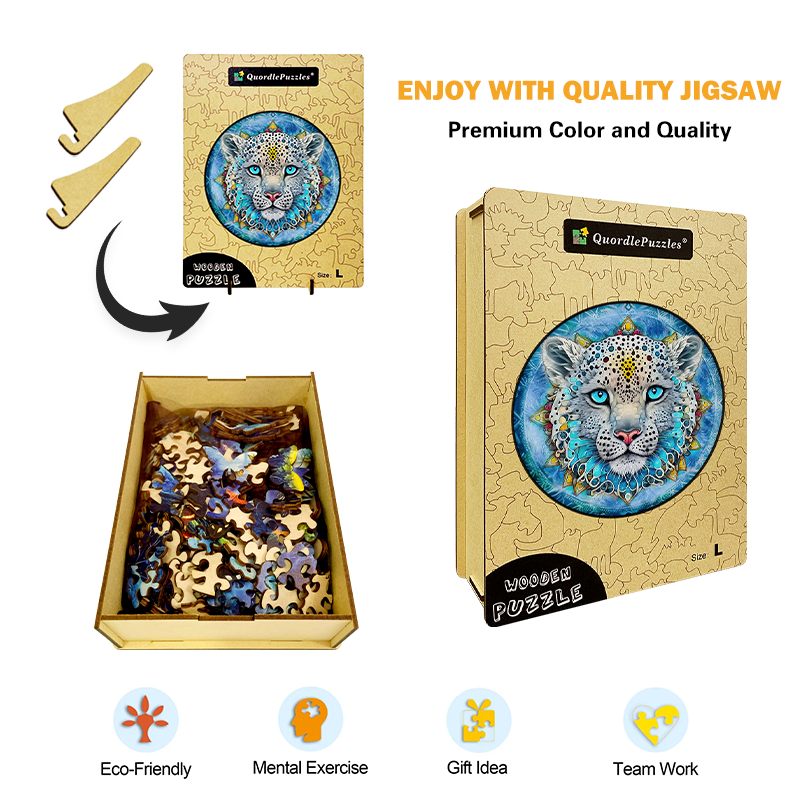 Drewniane puzzle z mandalą snow leopard
