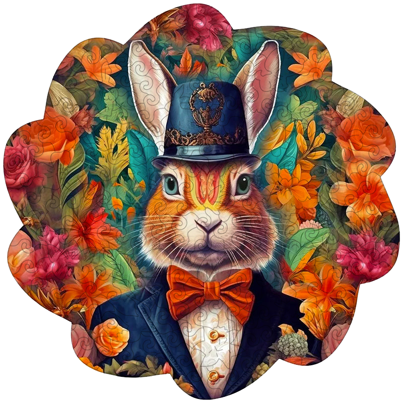 🔥 Ostatni dzień 86% - elegancki królik w drewnianej puzzli z muszką