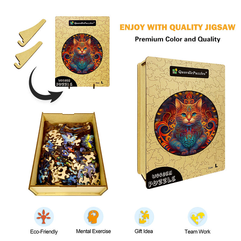🔥Ostatni dzień 85% zniżki na drewniane puzzle mandali kota Króla Ognia