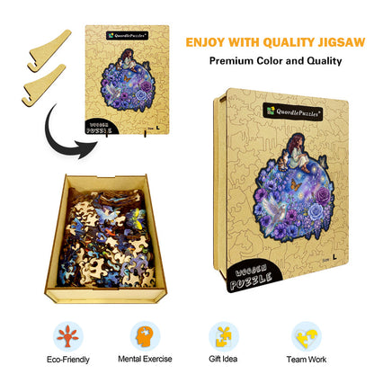 Mistyczna Figlarna Dziewczynka & Kot – Drewniane Puzzle