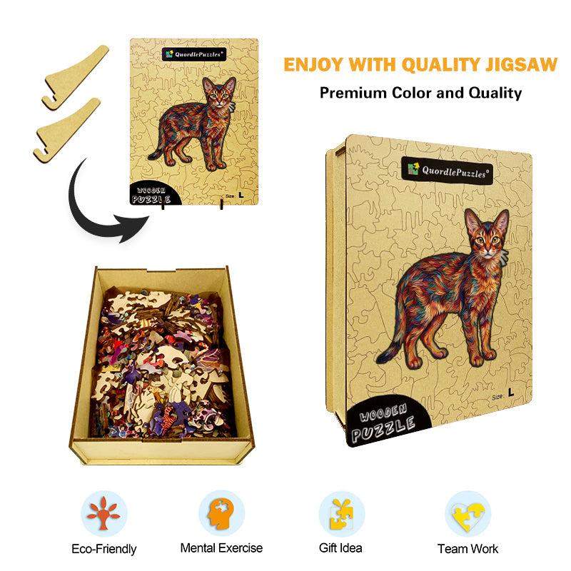 Kolorowy Abstrakcyjny Kot – Drewniane Puzzle