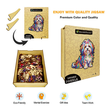 Tęczowy Figlarny Szczeniak – Drewniane Puzzle