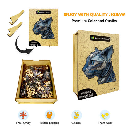 Denimowy Kot Drewniane Puzzle