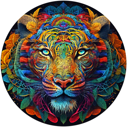 Drewniane puzzle z kolorowym tygrysem