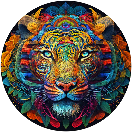 Drewniane puzzle z kolorowym tygrysem