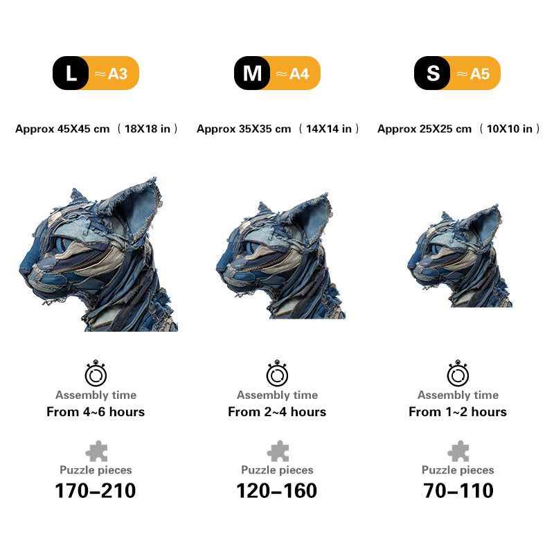 Denimowy Kot Drewniane Puzzle