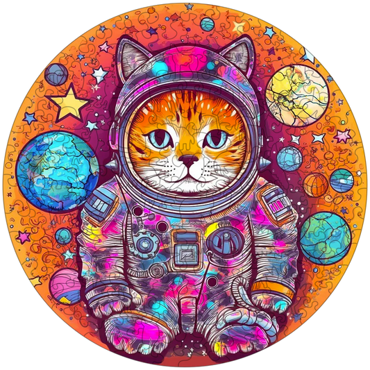 Drewniana układanka zabawny kot astronauta