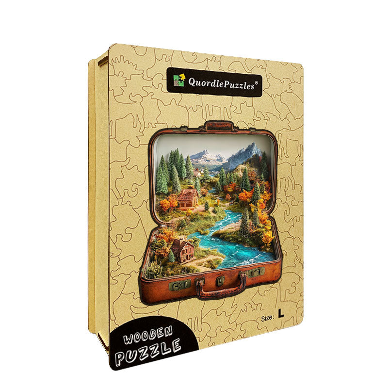 3D puzzle drewniane walizki krajobrazowej