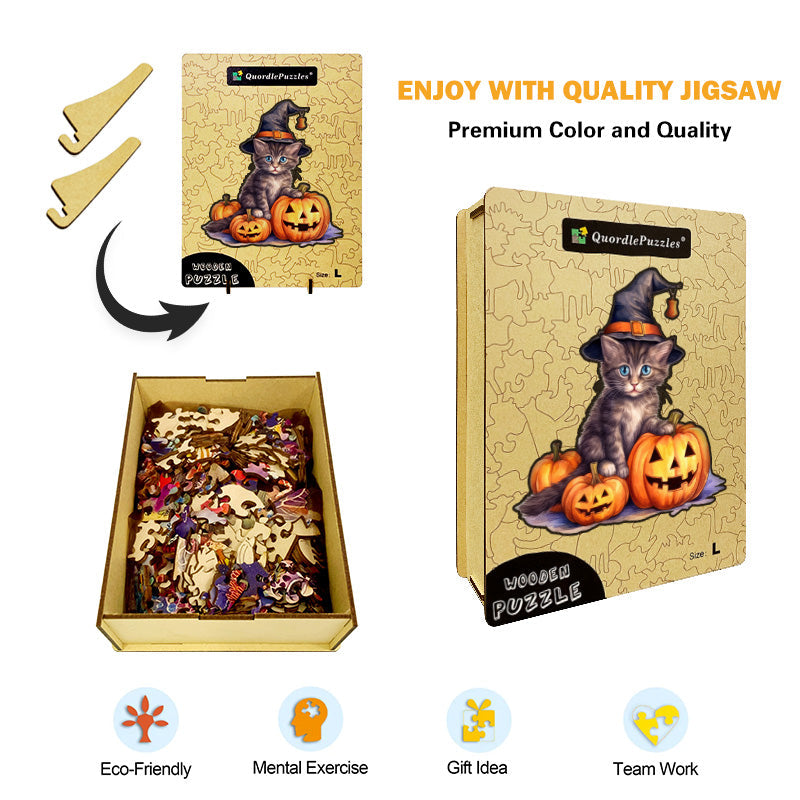🔥Ostatni dzień 85% zniżki - halloweenową naklejkę winylową z kapeluszem wiedźmy kota i dynią