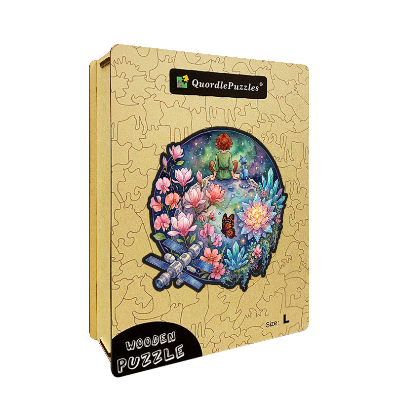 Kosmiczna Figlarna Dziewczynka & Robot Kot – Drewniane Puzzle