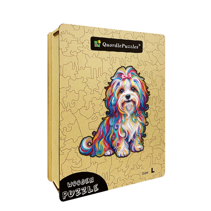 Tęczowy Figlarny Szczeniak – Drewniane Puzzle