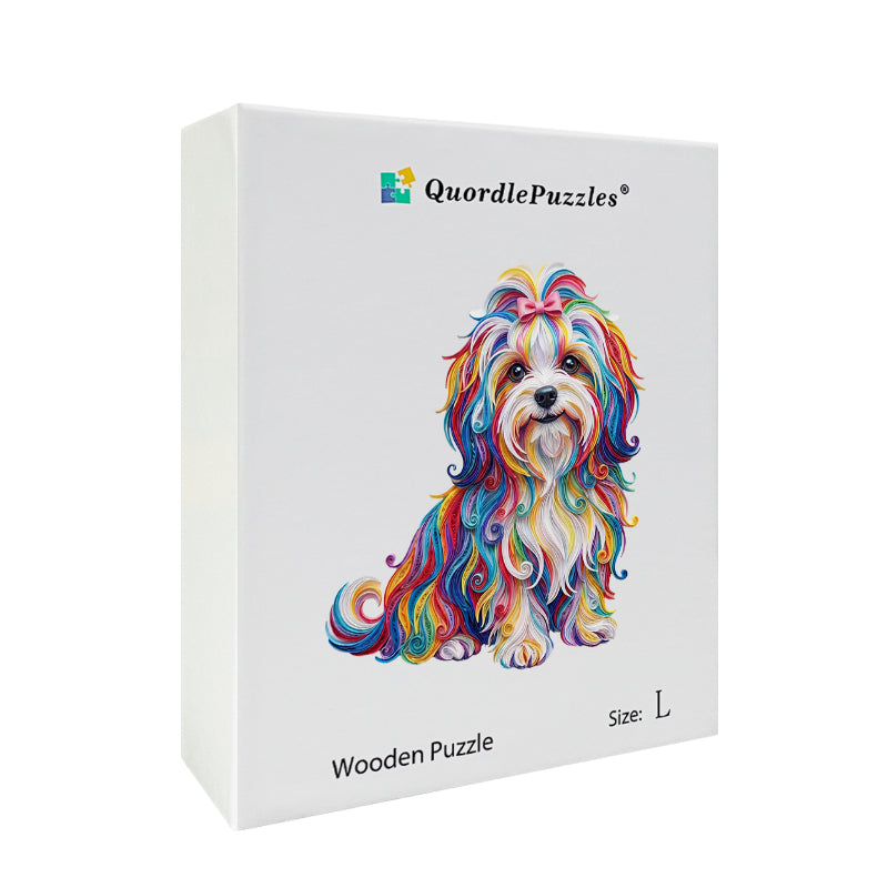 Tęczowy Figlarny Szczeniak – Drewniane Puzzle
